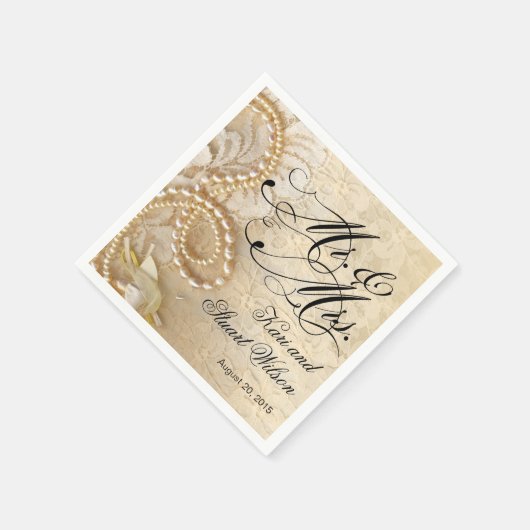 Parels en kant Mr. & Mrs. | ivoor Servetten (Hoek)