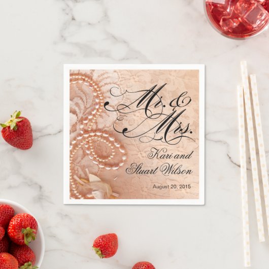 Parels en kant Mr. & Mrs. | peach Servetten (Insitu)