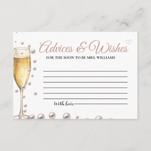 Parels en Prosecco Advices & WIshes Vrijgezellenfe Informatiekaartje (Voorkant)