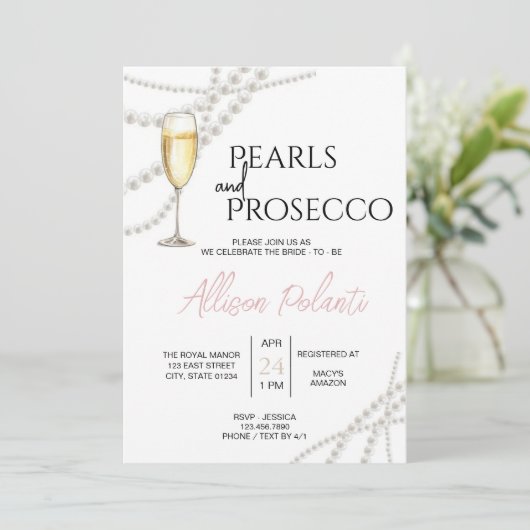 Parels en Prosecco Bridal Shower Uitnodiging (Staand voorkant)