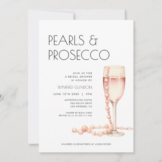 Parels en Prosecco Bridal Shower Uitnodiging (Voorkant)