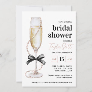 Parels en Prosecco Bridal Shower Uitnodiging