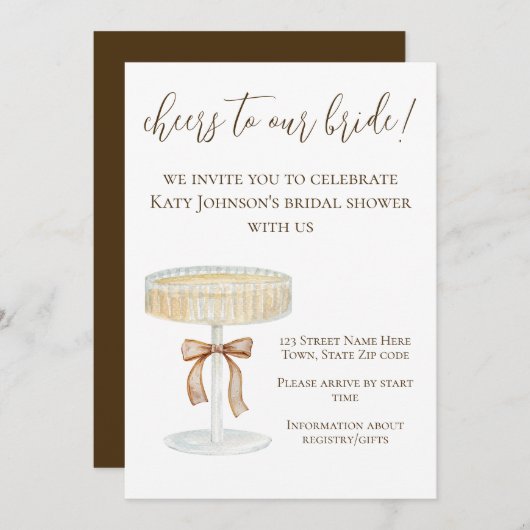 Parels en Prosecco bruids douche uitnodiging (Voorkant / Achterkant)