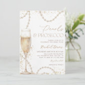 Parels en Prosecco bruidsdouche uitnodiging, peer Kaart (Staand voorkant)