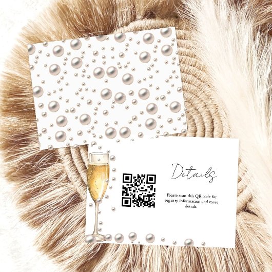 Parels en Prosecco bruidsfeest registratie Details Informatiekaartje