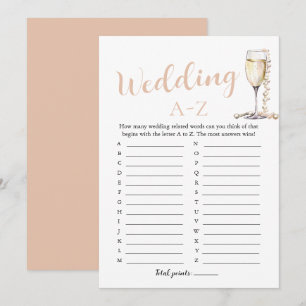 Parels en Prosecco Bruiloft A-Z Vrijgezellenfeest Kaart