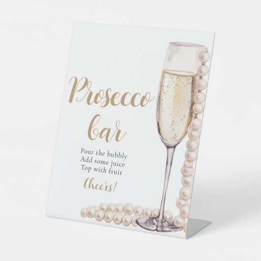 Parels en Prosecco Champagne Bar teken Reclamebord Met Voetstuk (Voorkant)