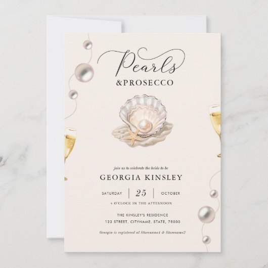 Parels en Prosecco Coastal Seashell Vrijgezellenfe Kaart (Voorkant)