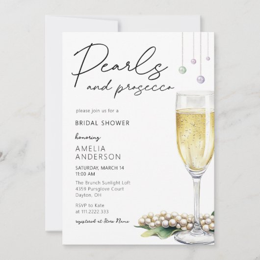 Parels en Prosecco Elegant Greenery Vrijgezellenfe Kaart (Voorkant)