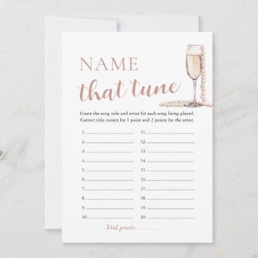 Parels en Prosecco Naam Dat Tune Bruidsspel Kaart (Voorkant)