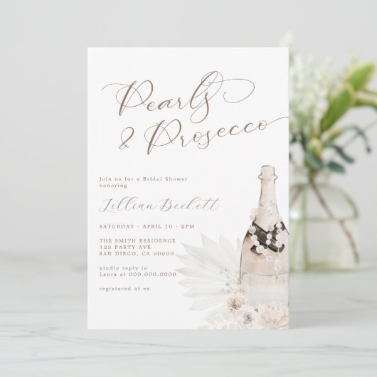 Parels en Prosecco Neutral Script-Vrijgezellenfees Kaart (Staand voorkant)