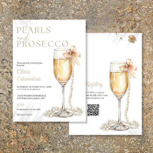 Parels en Prosecco QR Code Vrijgezellenfeest Kaart