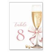 Parels en Prosecco Roze Bow Tafelnummers (Voorkant)