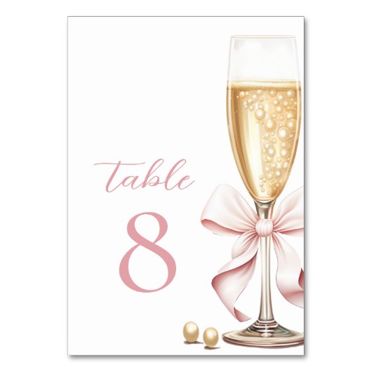 Parels en Prosecco Roze Bow Tafelnummers (Voorkant)