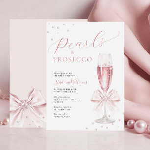Parels en Prosecco Roze Bruids Douche Uitnodiging