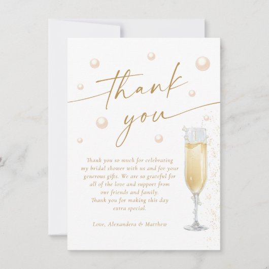 Parels en Prosecco Vrijgezellenfeest Bedankkaart (Voorkant)