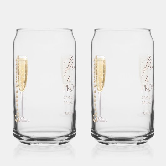 Parels en Prosecco Vrijgezellenfeest Blikvorm Glas (Links)