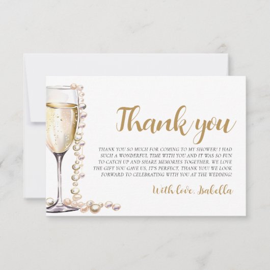 Parels en Prosecco Vrijgezellenfeest Dank u Kaart (Voorkant)