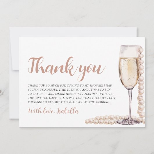 Parels en Prosecco Vrijgezellenfeest Dank u Kaart (Voorkant)