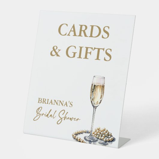 Parels en prosecco vrijgezellenfeest geschenken te reclamebord met voetstuk (Voorkant)