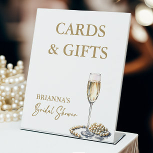 Parels en prosecco vrijgezellenfeest geschenken te reclamebord met voetstuk