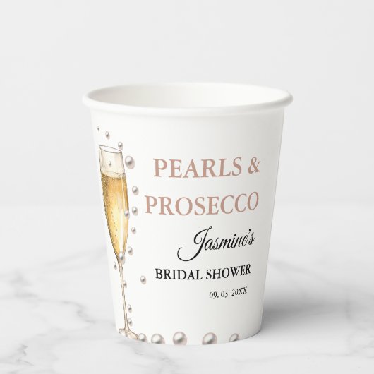 Parels en Prosecco Vrijgezellenfeest Party Papieren Bekers (Achterkant)