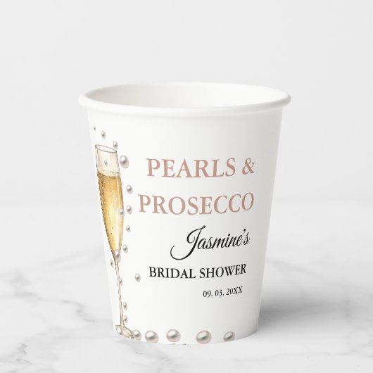Parels en Prosecco Vrijgezellenfeest Party Papieren Bekers (Voorkant)