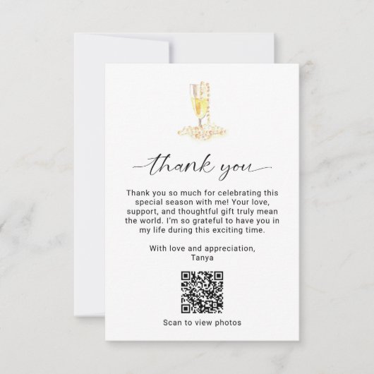 Parels en Prosecco Vrijgezellenfeest QR-code Bedankkaart (Voorkant)