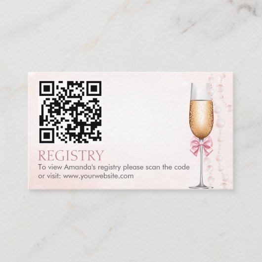 Parels en Prosecco Vrijgezellenfeest Registry QR-c Informatiekaartje (Voorkant)