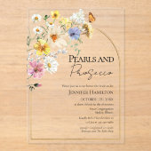 Parels en Prosecco Wildflower Boho Vrijgezellenfee Acryl Uitnodigingen (Voorkant)