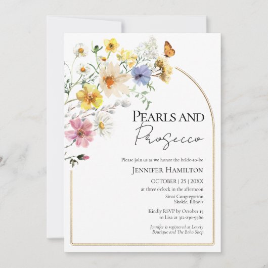 Parels en Prosecco Wildflower Boho Vrijgezellenfee Kaart (Voorkant)