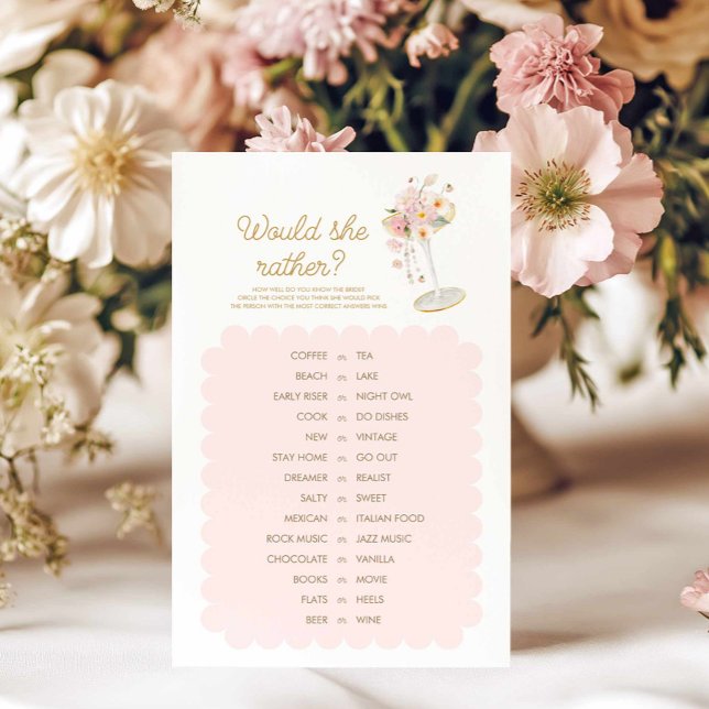 Parels en Prosecco Zou ze liever douchen spel (Pink Prosecco Bridal shower would she rather game)