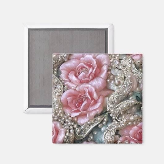  parels en roze rozenpatroon magneet (Voorkant / Achterkant)