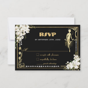 Parels Floral Art Deco Gatsby Roaring Twenties RSVP Kaartje