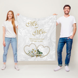 Parels Harten & Bloemen Damast Trouwdag Herinnerin Fleece Deken