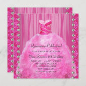 Parels hete roze Quinceanera uitnodiging (Voorkant / Achterkant)