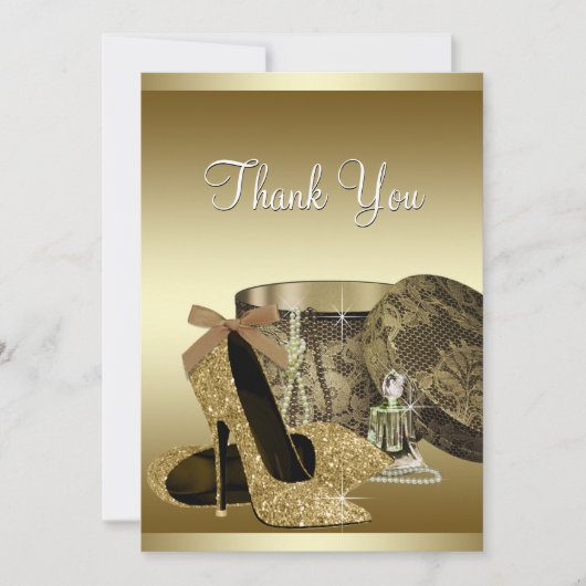 Parels Hoge Hak Schoenen Zwart Goud Bedankt Card (Voorkant)