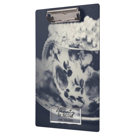 Parels in Tea Cup  Modern Glam Gepersonaliseerd Klembord (Links)