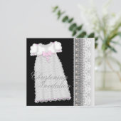 Parels Jurk Baby Meisje Roze Zwart Doop Kaart (Staand voorkant)