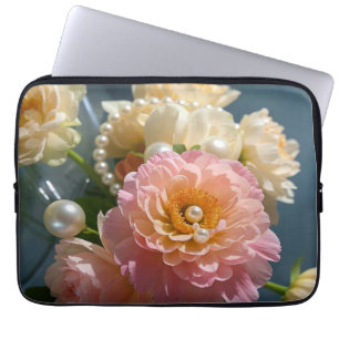 Parels met roze bloemen laptop sleeve