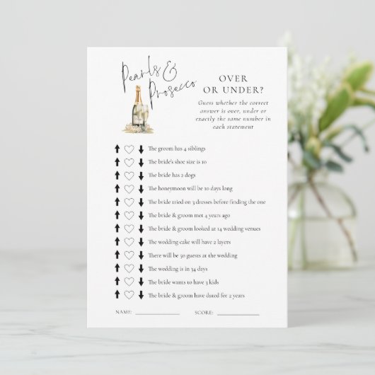 Parels Over of Onder Vrijgezellenfeest Game Kaart (Staand voorkant)