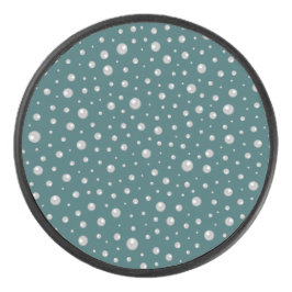Parels Patroon op Transformatieve Teal Achtergrond Hockey Puck