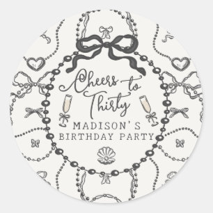 Parels Prosecco Black Coquette Bow Verjaardagsguns Ronde Sticker