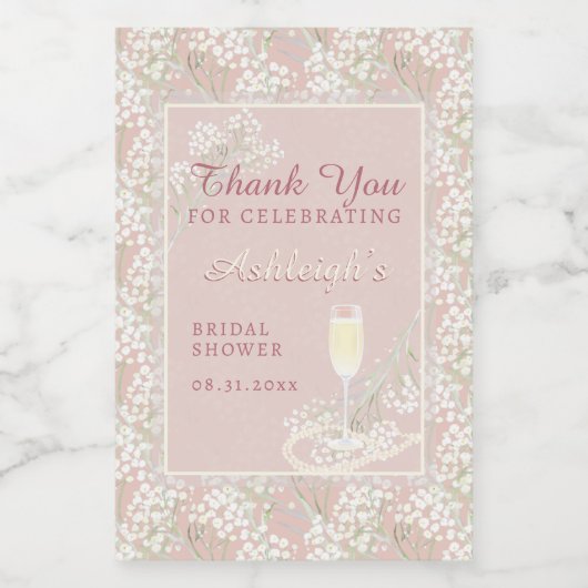 Parels & Prosecco Blush Bloemen Vrijgezellenfeest  Wijn Etiket (Enkel label)