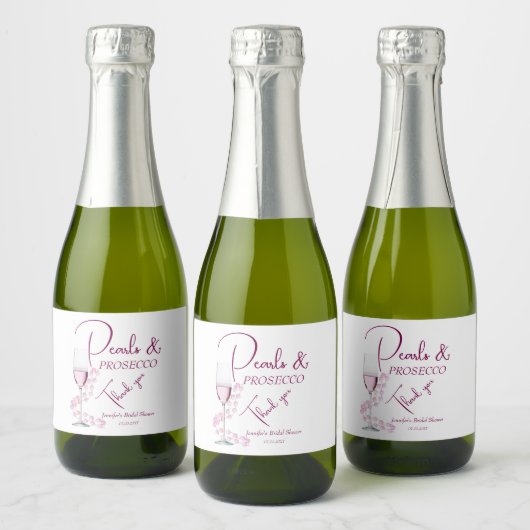 Parels & Prosecco Blush Roze Elegant Vrijgezellenf Sparkling Wijnetiket (Flessen)