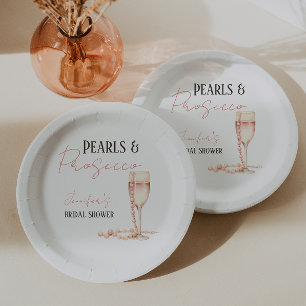 Parels & Prosecco Blush Roze Vrijgezellenfeest Papieren Bordje