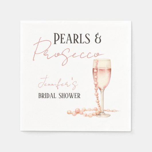 Parels & Prosecco Blush Roze Vrijgezellenfeest Servet (Voorkant)