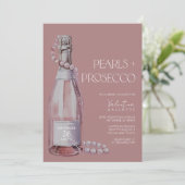 Parels + Prosecco bruids douche uitnodiging (Staand voorkant)