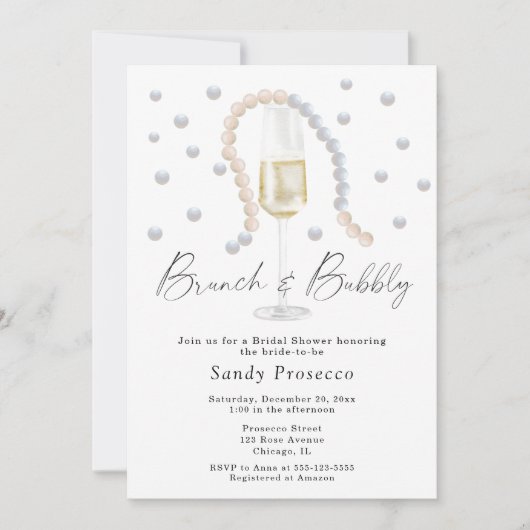 Parels & Prosecco Brunch en bubbelige bruids Kaart (Voorkant)