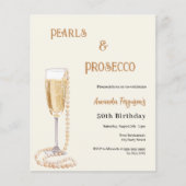 Parels Prosecco bubbel gouden verjaardagsuitnodigi (Voorkant)